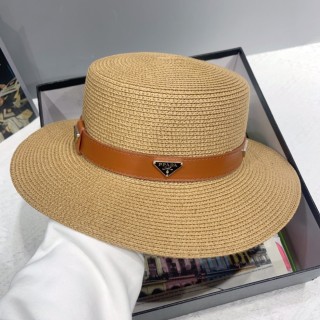 TBkicks Pr*da Flat Topped Straw Hats Khaki