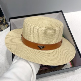 TBkicks Pr*da Flat Topped Straw Hats Beige