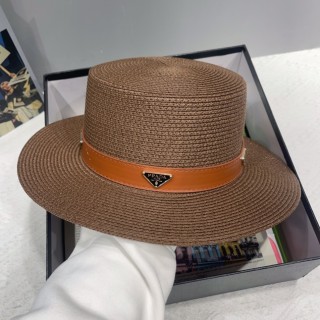 TBkicks Pr*da Flat Topped Straw Hats Brown