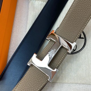 TBkicks Hermes Buckle & Reversible Constance Belt Khaki/Black & Silver 3.8 CM
