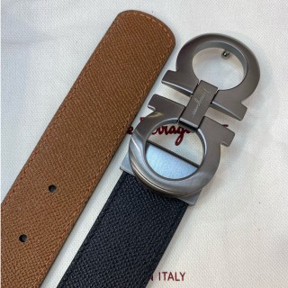 TBkicks Ferragamo Reversible/Adjustable Gancini Belt Brown/Black & Gunmetal 3.5CM
