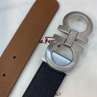TBkicks Ferragamo Reversible/Adjustable Gancini Belt Brown/Black & Silver 3.5CM