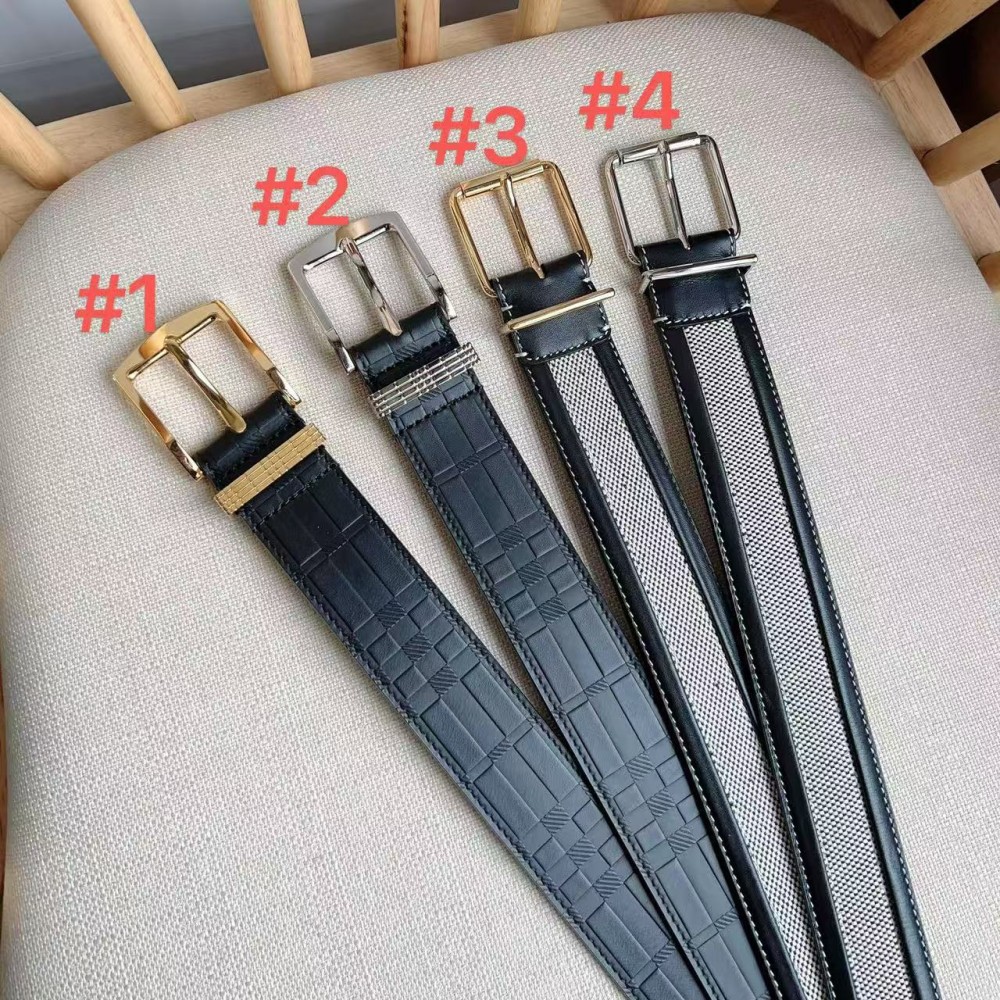 TBkicks Burberry Checkered Pattern Embossed Leather Belt 3.5CM 4 Colors