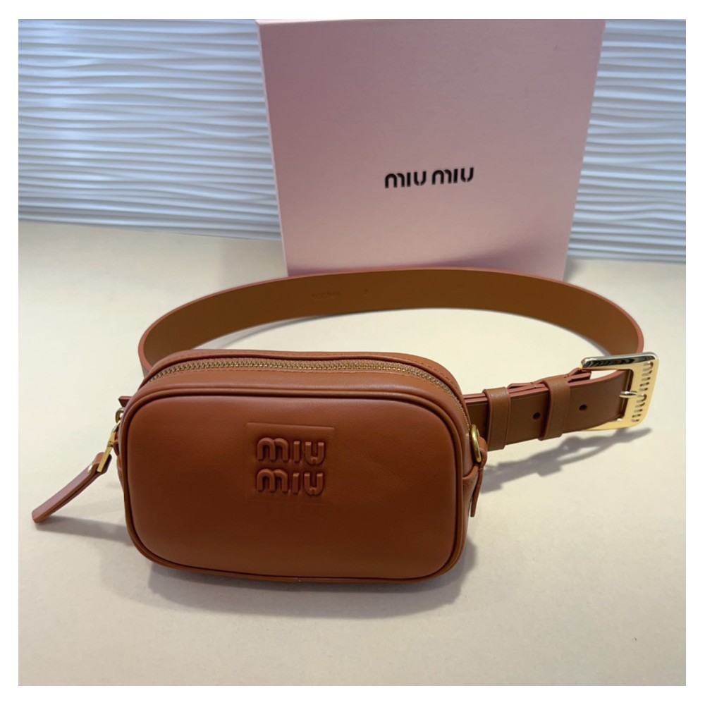 TBkicks MiuMiu Leather Designer Belt with Big Buckle Brown 3.0CM