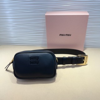 TBkicks MiuMiu Leather Designer Belt with Big Buckle Blue 3.0CM