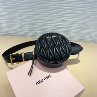 TBkicks MiuMiu Leather Designer Round Bag Belt Black 3.0 CM