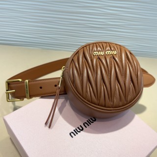 TBkicks MiuMiu Leather Designer Round Bag Belt Brown 3.0 CM