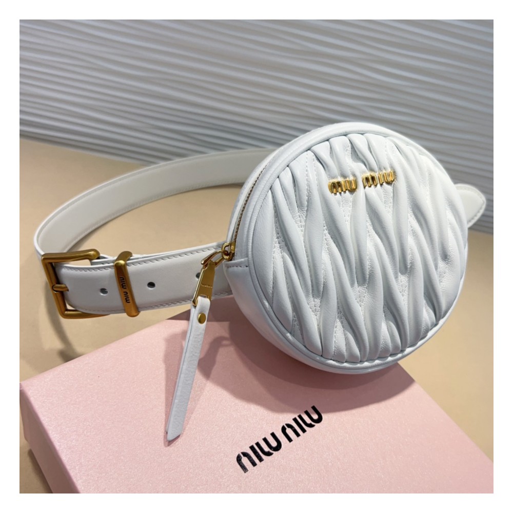 TBkicks MiuMiu Leather Designer Round Bag Belt White 3.0 CM
