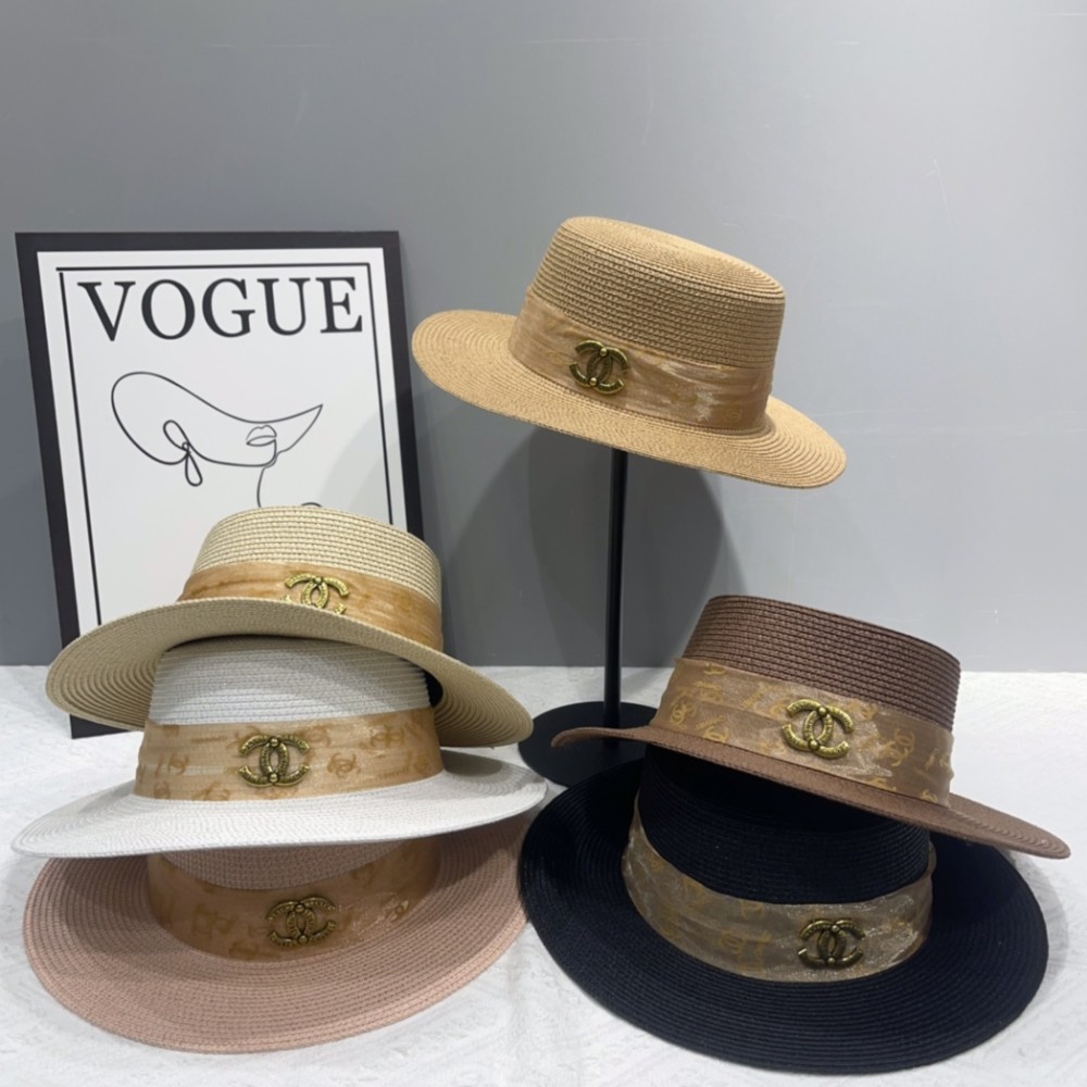 TBkicks Chane1 Flat Topped Straw Hats 6 Colors