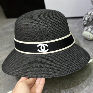 TBkicks Chane1 Flat Topped Straw Hats Black White Khaki