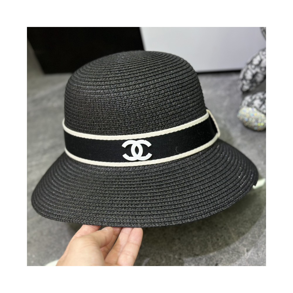 TBkicks Chane1 Flat Topped Straw Hats Black White Khaki