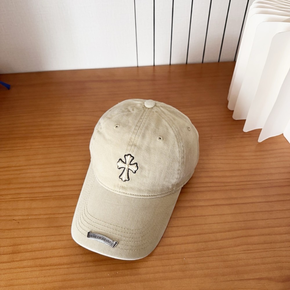 TBkicks Chr0me Hearts Beige Vintage Cross Embroidered Baseball Cap