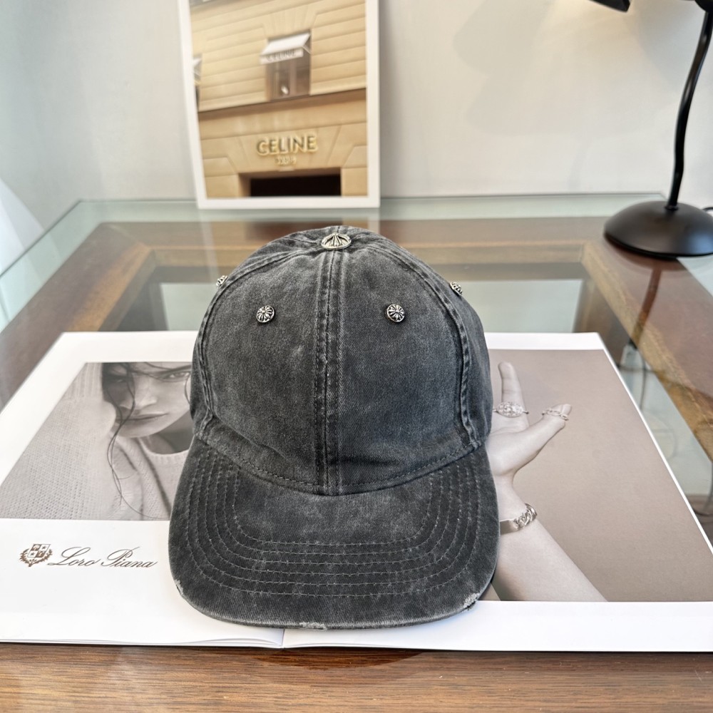 TBkicks Chr0me Hearts Black Washed Studded Vintage Baseball Cap
