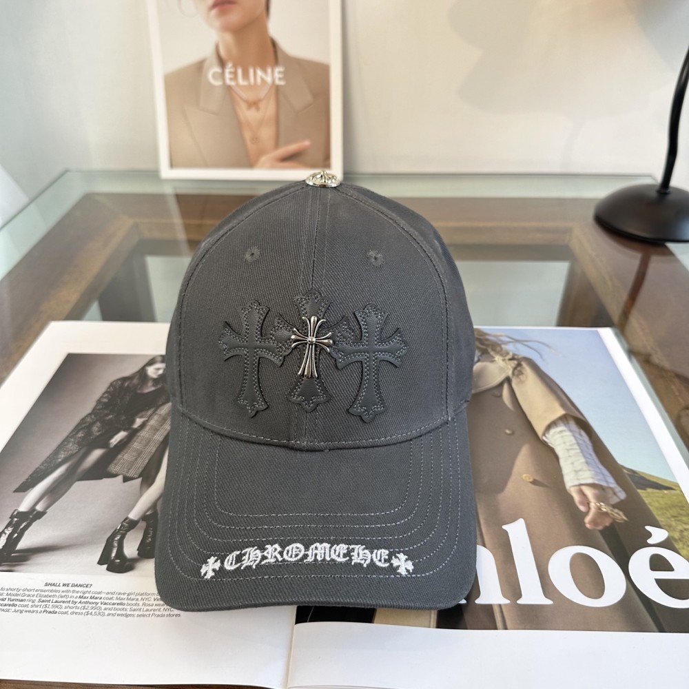 TBkicks Chr0me Hearts Dark Grey Triple Cross Embroidered Baseball Cap