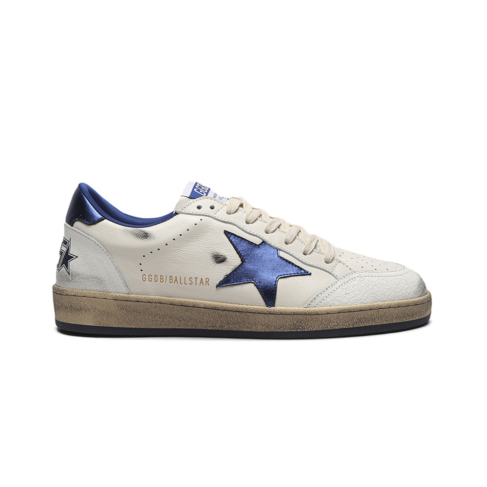 TBkicks Golden G00se Ball Star White and Metallic Blue Distressed Leather Sneakers