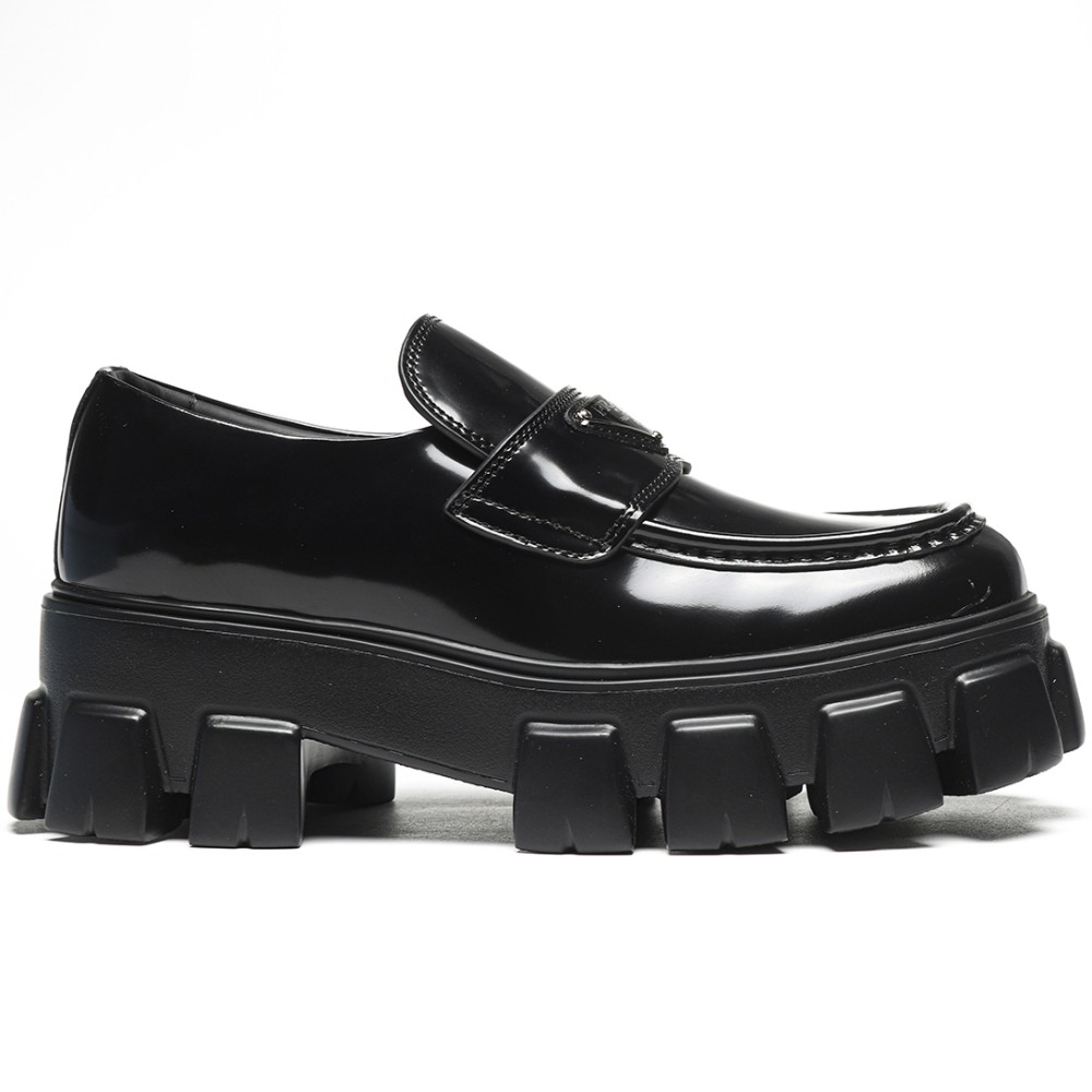 TBkicks Pr*da Monolith Loafer Black Brushed Leather Sneakers 5.5CM