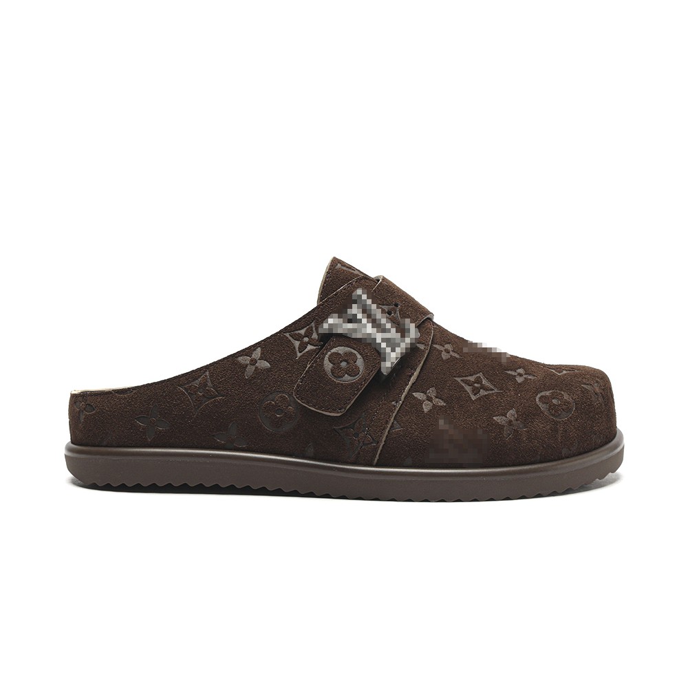 TBkicksLou1s Vu1tton Easy Mule Slide Brown Suede Monogram