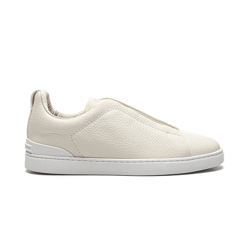 TBkicks ZEGNA Triple Stitch™ Grain Leather Slip-on Sneakers Off White