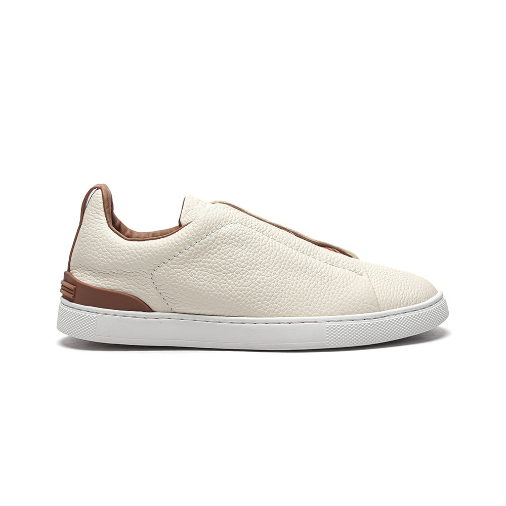 TBkicks ZEGNA Triple Stitch™ Grain Leather Slip-on Sneakers Off White Cognac