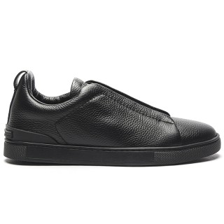 TBkicks ZEGNA Triple Stitch™ Grain Leather Slip-on Sneakers All Black