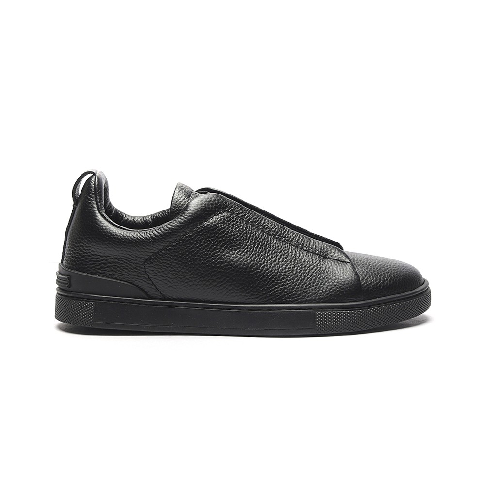 TBkicks ZEGNA Triple Stitch™ Grain Leather Slip-on Sneakers All Black